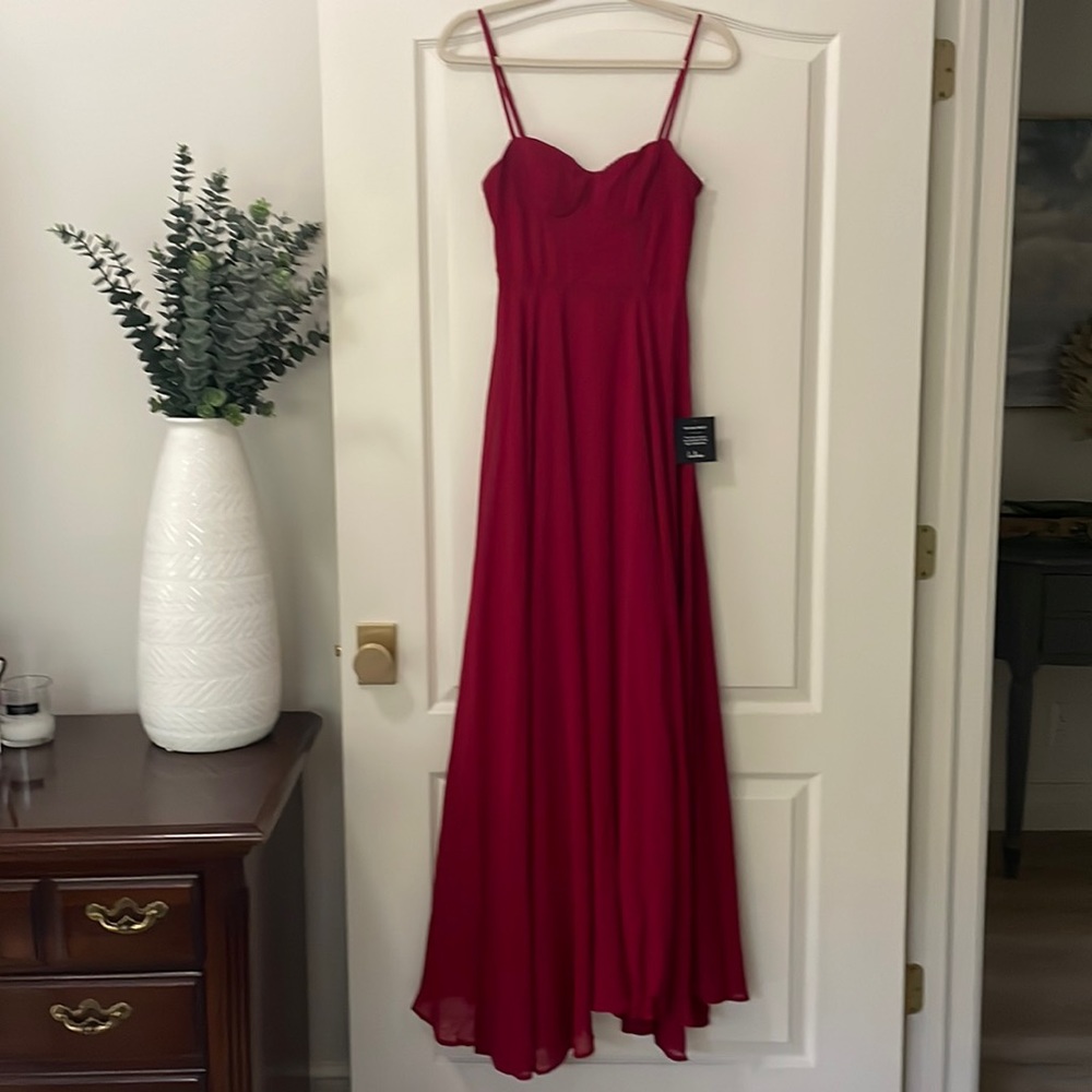 NWT - XS - Lulu’s Cause for Commotion Red Pleated Bustier Maxi Dress